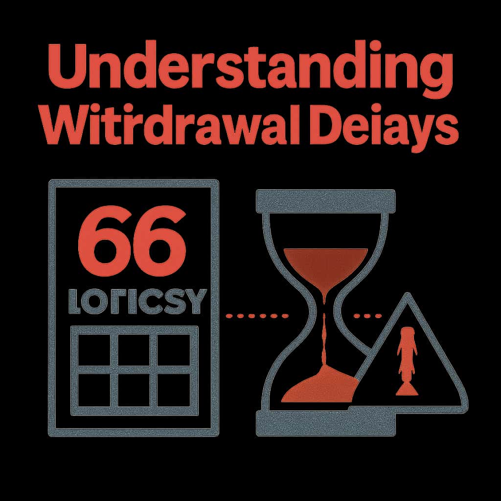An educational diagram explaining withdrawal delays in 66 Lottery.