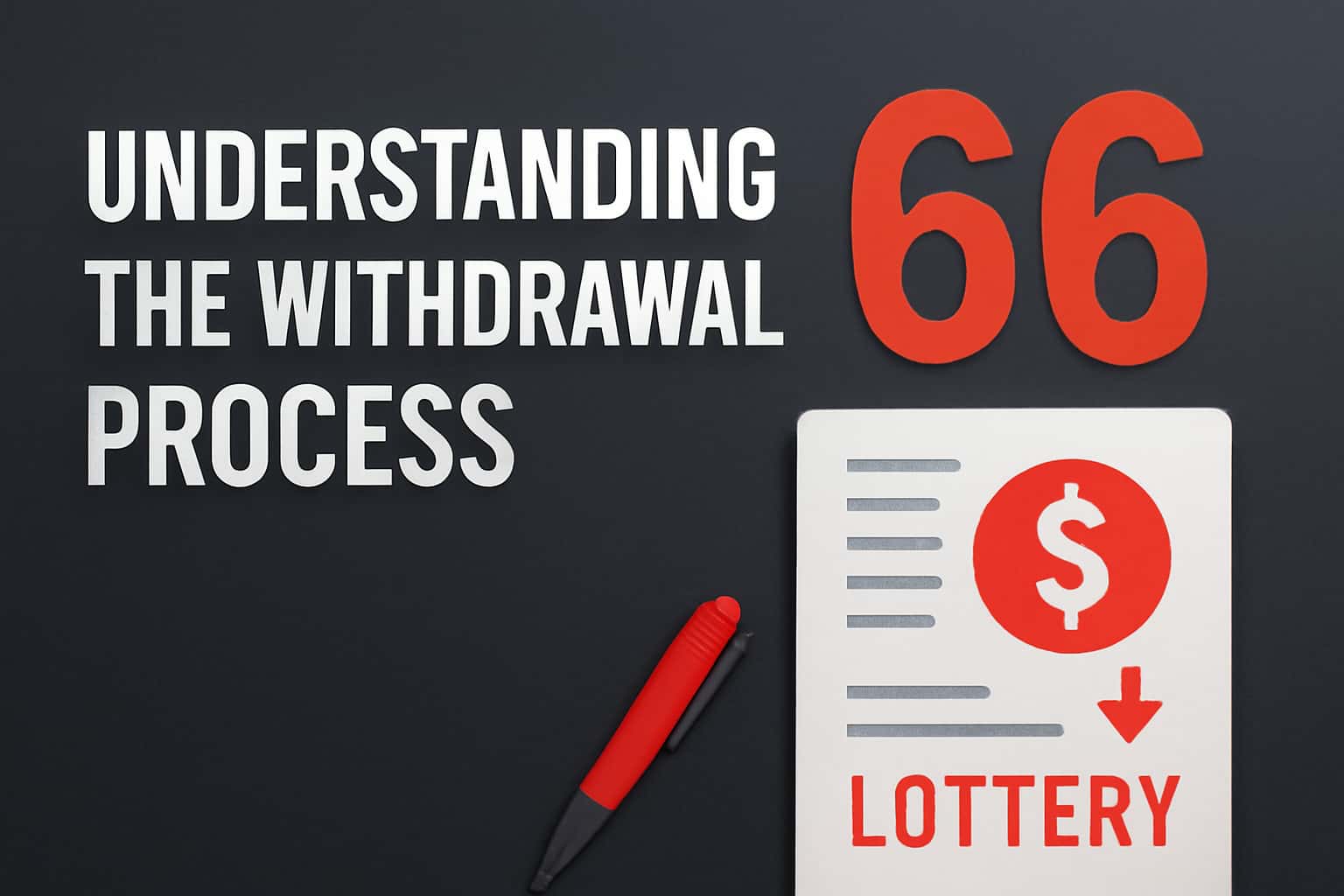 An informative scene illustrating the 66 Lottery withdrawal process with focus on key steps.